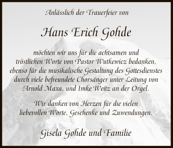 Traueranzeige von Hans Erich Gohde von Uelzen