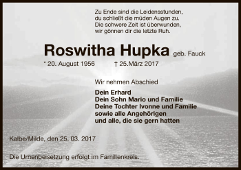 Traueranzeige von Roswitha Hupka von Uelzen