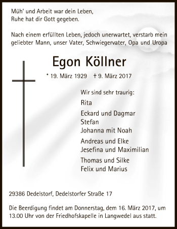 Traueranzeige von Egon Köllner von Uelzen