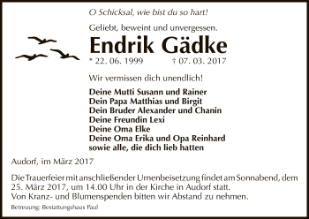 Traueranzeige von Endrik Gädke von Uelzen