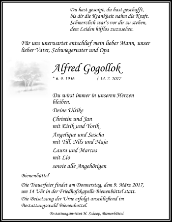 Traueranzeige von Alfred Gogolto von Uelzen