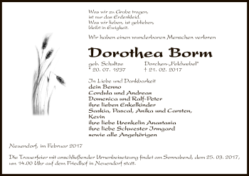 Traueranzeige von Dorothea Borm von Uelzen