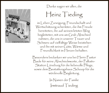 Traueranzeige von Heinz Tieding von Uelzen
