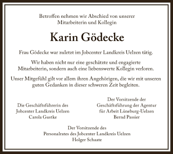 Traueranzeige von Karin Gödecke von Uelzen