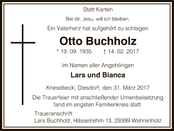 Traueranzeige von Otto Buchholz von Uelzen