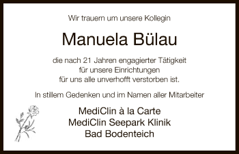 Traueranzeige von Manuela Bülau von Uelzen