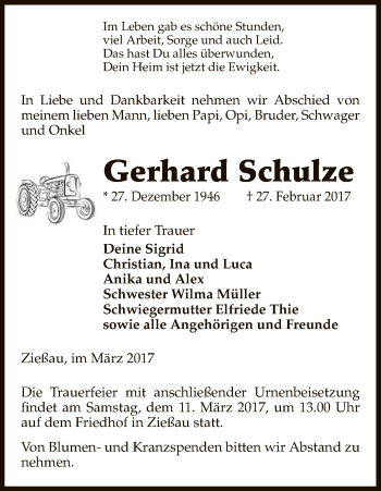 Traueranzeige von Gerhard Schulze von Uelzen