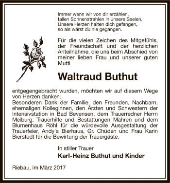 Traueranzeige von Waltraud Buthut von Uelzen