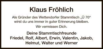 Traueranzeige von Klaus Fröhlich von Uelzen