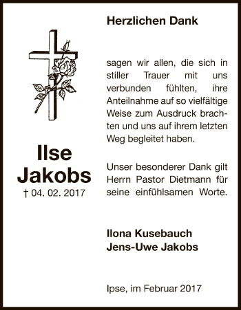 Traueranzeige von Ilse Jakobs von Uelzen