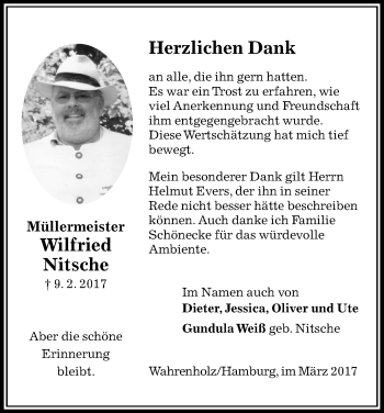 Traueranzeige von Wilfried Nitsche von Uelzen