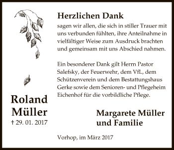 Traueranzeige von Roland Müller von Uelzen