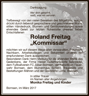 Traueranzeige von Roland Freitag von Uelzen