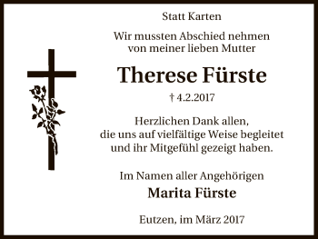 Traueranzeige von Therese Fürste von Uelzen