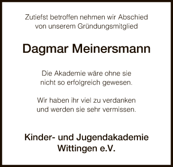 Traueranzeige von Dagmar Meinersmann von Uelzen