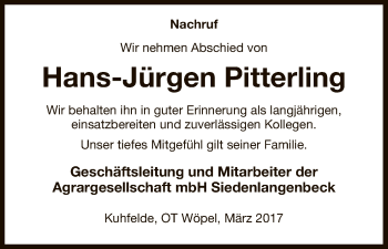 Traueranzeige von Hans-Jürgen Pitterling von Uelzen