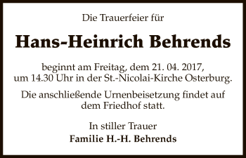 Traueranzeige von Hans-Heinrich Behrends von Uelzen