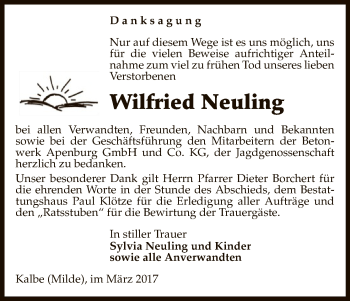 Traueranzeige von Wilfried Neuling von Uelzen