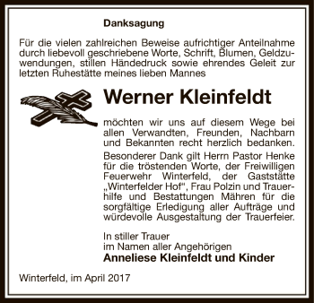 Traueranzeige von Werner Kleinfeldt von Uelzen