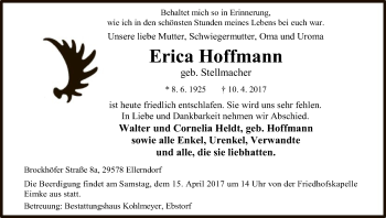 Traueranzeige von Erica Hoffmann von Uelzen