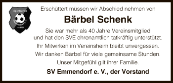 Traueranzeige von Bärbel Schenk von Uelzen