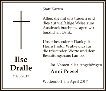 Traueranzeige von Ilse Dralle von Uelzen