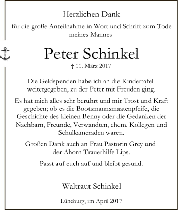 Traueranzeige von Peter Schinkel von Uelzen