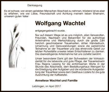 Traueranzeige von Wolfgang Wachtel von Uelzen