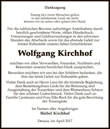 Traueranzeige von Wolfgang Kirchhof von Uelzen