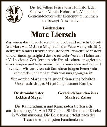 Traueranzeige von Marc Liersch von Uelzen