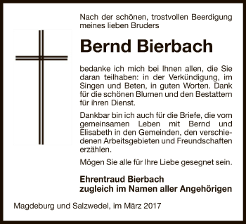 Traueranzeige von Bernd Bierbach von Uelzen