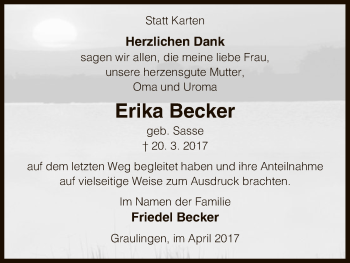 Traueranzeige von Erika Becker von Uelzen