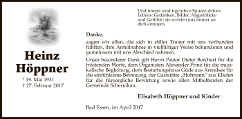 Traueranzeige von Heinz Höppner von Uelzen