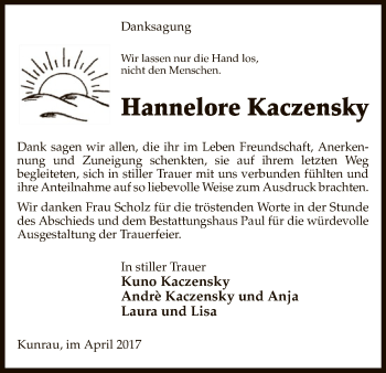 Traueranzeige von Hannelore Kaczensky von Uelzen