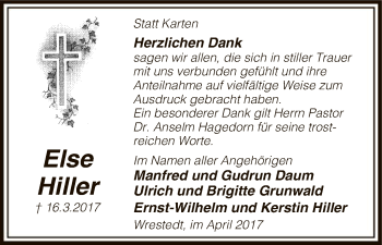 Traueranzeige von Else Hiller von Uelzen