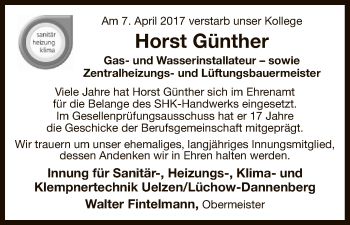 Traueranzeige von Horst Günther von Uelzen