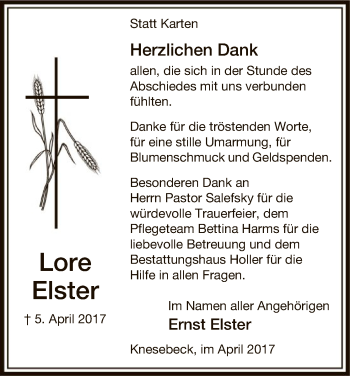 Traueranzeige von Lore Elster von Uelzen