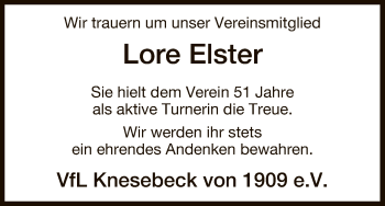 Traueranzeige von Lore Elster von Uelzen