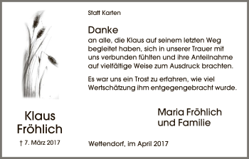 Traueranzeige von Klaus Fröhlich von Uelzen