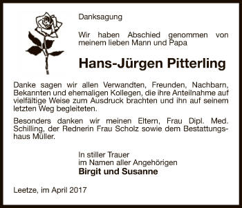 Traueranzeige von Hans-Jürgen Pitterling von Uelzen