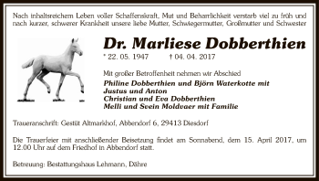 Traueranzeige von Marliese Dobberthien von Uelzen