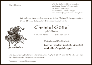 Traueranzeige von Christel Göttel von Uelzen