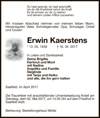 Traueranzeige von Erwin Kaerstens von Uelzen