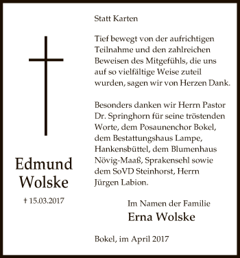 Traueranzeige von Edmund Wolske von Uelzen