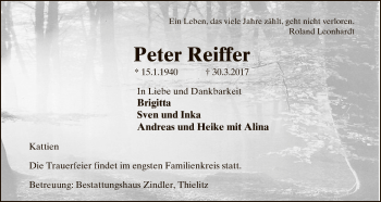 Traueranzeige von Peter Reiffer von Uelzen