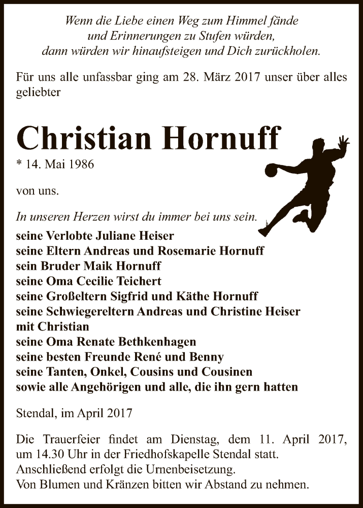  Traueranzeige für Christian Hornuff vom 01.04.2017 aus Uelzen