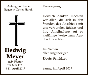 Traueranzeige von Hedwig Meyer von Uelzen