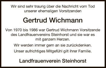 Traueranzeige von Gertrud Wichmann von Uelzen