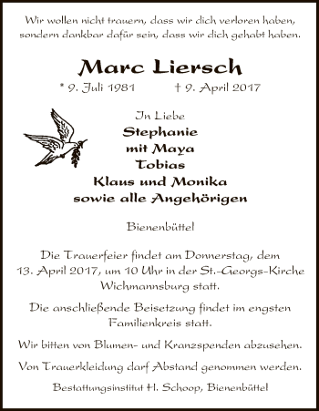 Traueranzeige von Marc Liersch von Uelzen