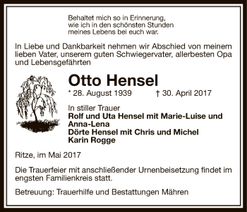 Traueranzeige von Otto Hensel von Uelzen